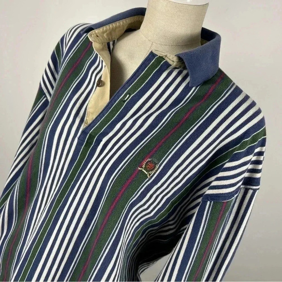 Tommy Hilfiger Other - Vintage 90s Tommy Hilfiger Striped Long Sleeve Polo Shirt Black White Green Blue